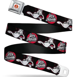 LOONEY TUNES Bullseye Title Logo Full Color White Seatbelt Belt - Looney Tunes Daffy Duck YOU'RE DESPICABLE Expression Black Webbing