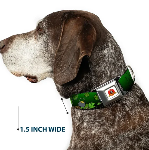 Looney Tunes Logo Full Color White Seatbelt Buckle Collar - Marvin the Martian & K-9 Poses/Clovers Greens