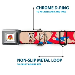Looney Tunes Logo Full Color White Seatbelt Buckle Collar - Porky Pig Expressions Red