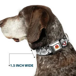 Looney Tunes Logo Full Color White Seatbelt Buckle Collar - Bugs Bunny CLOSE-UP Poses Charcoal
