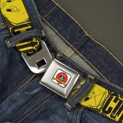 Looney Tunes Logo Full Color White Seatbelt Belt - Tweety Bird Poses CUTE LITTLE YELLOW BIRD Yellow/Black Webbing