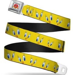 Looney Tunes Logo Full Color White Seatbelt Belt - Tweety Bird Expressions2 Webbing