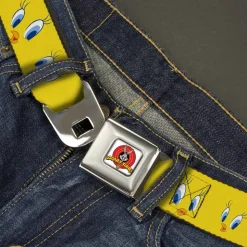 Looney Tunes Logo Full Color White Seatbelt Belt - Tweety Bird Expressions2 Webbing