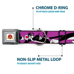 Looney Tunes Logo Full Color White Seatbelt Buckle Collar - Sylvester the Cat Poses Purple