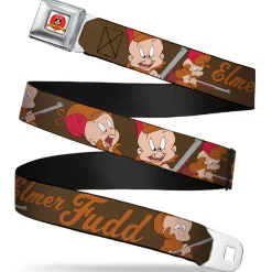 Looney Tunes Logo Full Color White Seatbelt Belt - ELMER FUDD w/Poses Browns Webbing