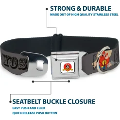 Looney Tunes Logo Full Color White Seatbelt Buckle Collar - YOSEMITE SAM w/Poses Gray