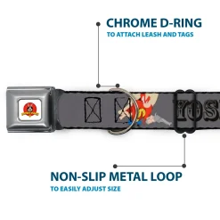 Looney Tunes Logo Full Color White Seatbelt Buckle Collar - YOSEMITE SAM w/Poses Gray