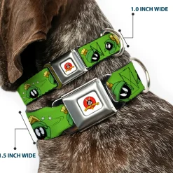 Looney Tunes Logo Full Color White Seatbelt Buckle Collar - MARVIN THE MARTIAN w/Poses/Expressions Green