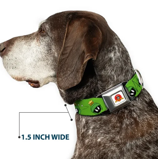 Looney Tunes Logo Full Color White Seatbelt Buckle Collar - MARVIN THE MARTIAN w/Poses/Expressions Green