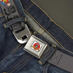 Looney Tunes Logo Full Color White Seatbelt Belt - YOSEMITE SAM w/Poses Gray Webbing