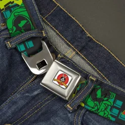Looney Tunes Logo Full Color White Seatbelt Belt - MARVIN THE MARTIAN w/Poses Black/Turquoise Webbing