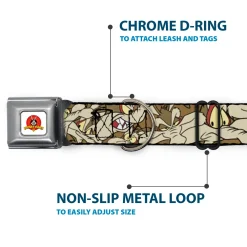 Looney Tunes Logo Full Color White Seatbelt Buckle Collar - Wile E. Coyote Expressions Stacked