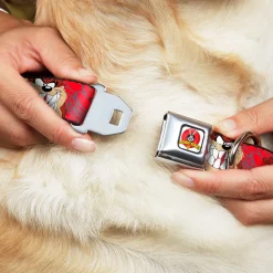 Looney Tunes Logo Full Color White Seatbelt Buckle Collar - Tasmanian Devil Expressions Red Swirl