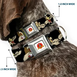 Looney Tunes Logo Full Color White Seatbelt Buckle Collar - Wile E. Coyote Expressions Black