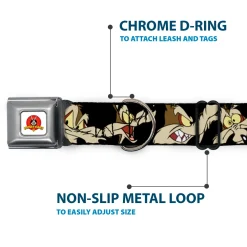 Looney Tunes Logo Full Color White Seatbelt Buckle Collar - Wile E. Coyote Expressions Black
