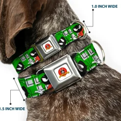 Looney Tunes Logo Full Color White Seatbelt Buckle Collar - MARVIN THE MARTIAN w/Poses White/Green