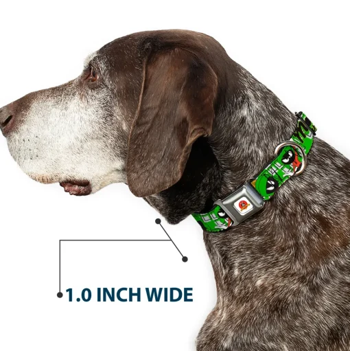 Looney Tunes Logo Full Color White Seatbelt Buckle Collar - MARVIN THE MARTIAN w/Poses White/Green