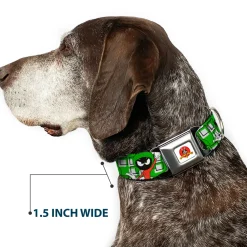 Looney Tunes Logo Full Color White Seatbelt Buckle Collar - MARVIN THE MARTIAN w/Poses White/Green