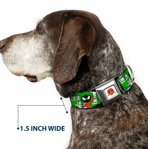 Looney Tunes Logo Full Color White Seatbelt Buckle Collar - MARVIN THE MARTIAN w/Poses White/Green