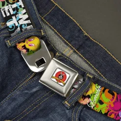Looney Tunes Logo Full Color White Seatbelt Belt - Tweety Bird Poses LITTLE CUTIE-LOVEABLE Black/Multi Color Webbing