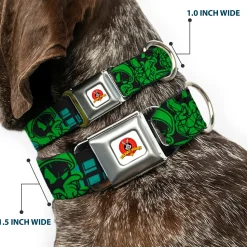 Looney Tunes Logo Full Color White Seatbelt Buckle Collar - MARVIN THE MARTIAN w/Poses Black/Turquoise