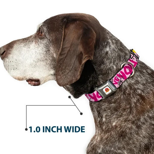 Looney Tunes Logo Full Color White Seatbelt Buckle Collar - Tweety Bird I LOVE YOU Pink/Black