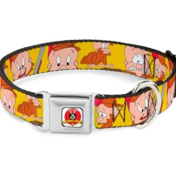 Looney Tunes Logo Full Color White Seatbelt Buckle Collar - Elmer Fudd Expressions Yellow