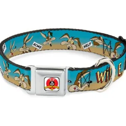 Looney Tunes Logo Full Color White Seatbelt Buckle Collar - WILE E. COYOTE Expressions/Signs Desert