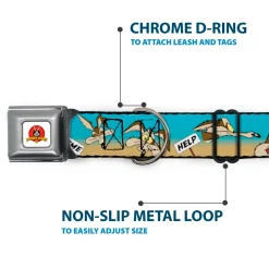 Looney Tunes Logo Full Color White Seatbelt Buckle Collar - WILE E. COYOTE Expressions/Signs Desert