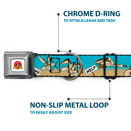 Looney Tunes Logo Full Color White Seatbelt Buckle Collar - WILE E. COYOTE Expressions/Signs Desert