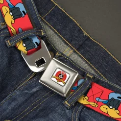 Looney Tunes Logo Full Color White Seatbelt Belt - Daffy Duck Hip Hop Expression2 Red Webbing
