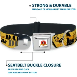 Looney Tunes Logo Full Color White Seatbelt Buckle Collar - DAFFY DUCK w/Poses Yellow/Black
