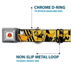 Looney Tunes Logo Full Color White Seatbelt Buckle Collar - DAFFY DUCK w/Poses Yellow/Black