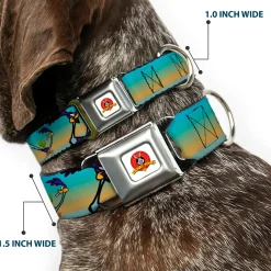 Looney Tunes Logo White Seatbelt Buckle Collar - Road Runner/Wile E. Coyote Scene1 Desert