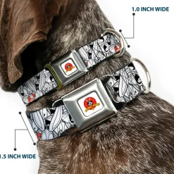 Looney Tunes Logo White Seatbelt Buckle Collar - Bugs Bunny Expressions Stacked White/Black/Gray