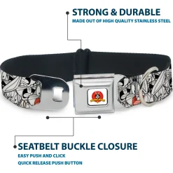 Looney Tunes Logo White Seatbelt Buckle Collar - Bugs Bunny Expressions Stacked White/Black/Gray