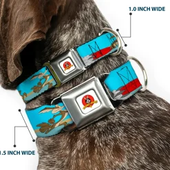 Looney Tunes Logo White Seatbelt Buckle Collar - Road Runner/Wile E. Coyote Scene2 Desert
