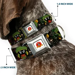 Looney Tunes Logo White Seatbelt Buckle Collar - Marvin the Martian 4-Poses Galaxy