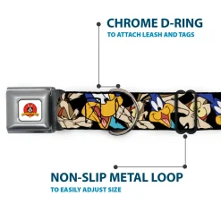 Looney Tunes Logo White Seatbelt Buckle Collar - Road Runner/Wile E. Coyote Expressions Stacked Black
