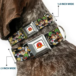 Looney Tunes Logo White Seatbelt Buckle Collar - Looney Tunes 6-Character Stacked Collage4