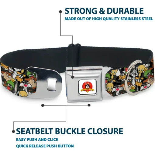 Looney Tunes Logo White Seatbelt Buckle Collar - Looney Tunes 6-Character Stacked Collage4