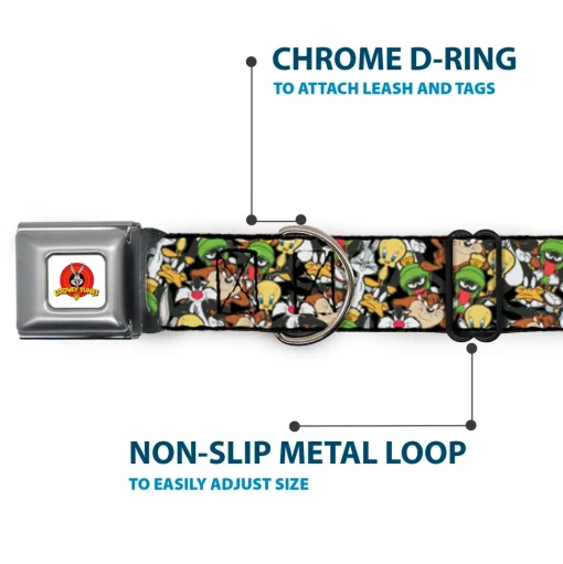 Looney Tunes Logo White Seatbelt Buckle Collar - Looney Tunes 6-Character Stacked Collage4