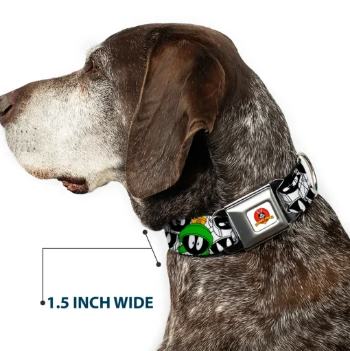 Looney Tunes Logo White Seatbelt Buckle Collar - Marvin the Martian Expressions Stacked White/Black/Green/Gold