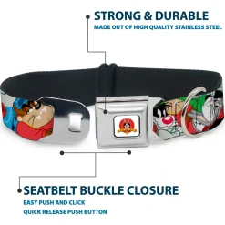 Looney Tunes Logo White Seatbelt Buckle Collar - Looney Tunes 3-B-Boy Stance Character Poses Stacked