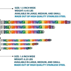 Looney Tunes THAT'S ALL FOLKS Script Full Color White/Multi Color Seatbelt Buckle Collar - Looney Tunes 6-Character Pose Pride Blocks Multi Color