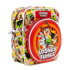 Looney Tunes Vegan Leather Crossbody Bag with Front and Back Zip Pocket, Looney Tunes Bullseye Group Pose and Character Block Poses, 8.5" x 10.0"