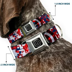 MARVEL AVENGERS Captain America Shield Black Silver Seatbelt Buckle Collar - Captain America Shield Digital Camo Blue/White/Red