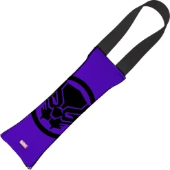 MARVEL AVENGERS Dog Toy Squeaky Tug Toy - Black Panther Standing Pose + Black Panther Icon Purple/Black + BLACK Handle Webbing