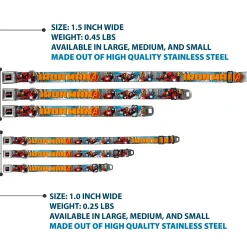 MARVEL AVENGERS Logo Full Color Black/Red/White Seatbelt Buckle Collar - IRON MAN w/Avengers Logo Cityscape