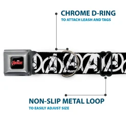 MARVEL AVENGERS MARVEL AVENGERS Logo Full Color Black Red White Seatbelt Buckle Collar - Avengers "A" Logo Weathered Black/White